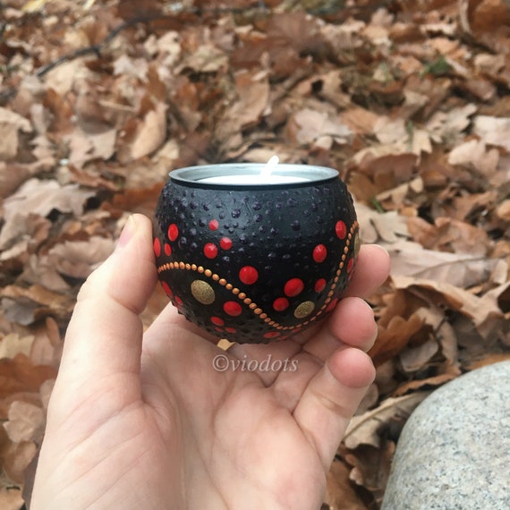 One Wooden Tealight Holder, Hand Painted, Dot Painting - Etsy