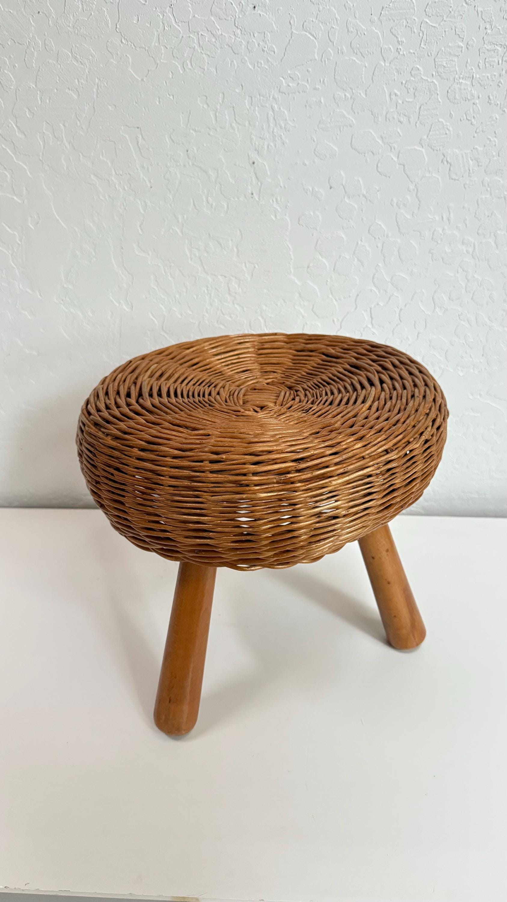 Vintage Wicker Foot Stool | Tony Paul Inspired 3 Leg Stool