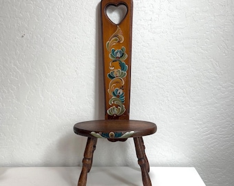 Vintage Painted Tole Stool | Welsh Spinning Folk Art Stool