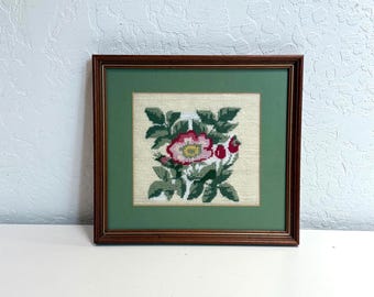 Vintage Framed Floral Needlepoint