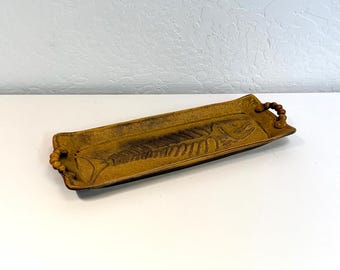Large Vintage Yellow Ceramic Fish Platter with Handles