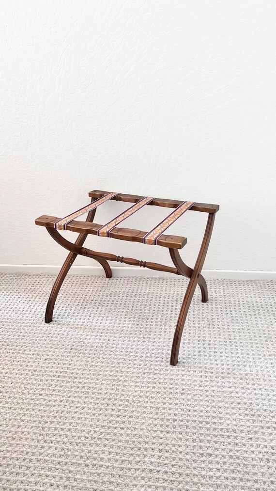 Vintage Wood Luggage Rack Suitcase Holder Gem