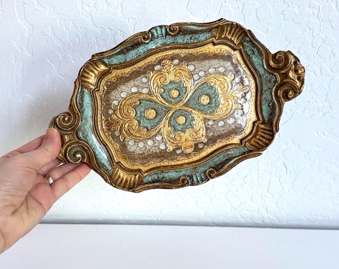Vintage Italian Tray | Gold and Blue Florentine Painted Wood Tray - Etsy