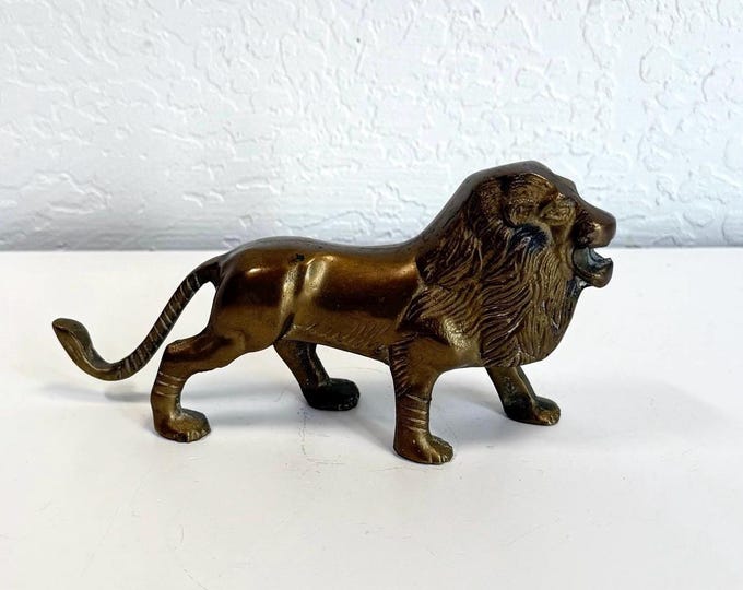 Vintage Brass Lion | Gold Animal Figurine | Brass Animal - Etsy