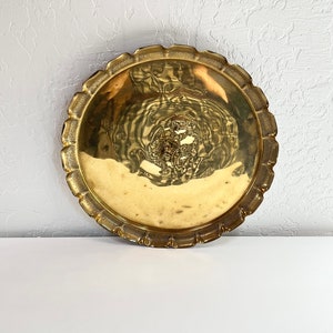 Large Brass Tray with Ruffle Edge | Vintage Brass Tray