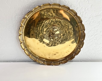 Large Brass Tray with Ruffle Edge | Vintage Brass Tray