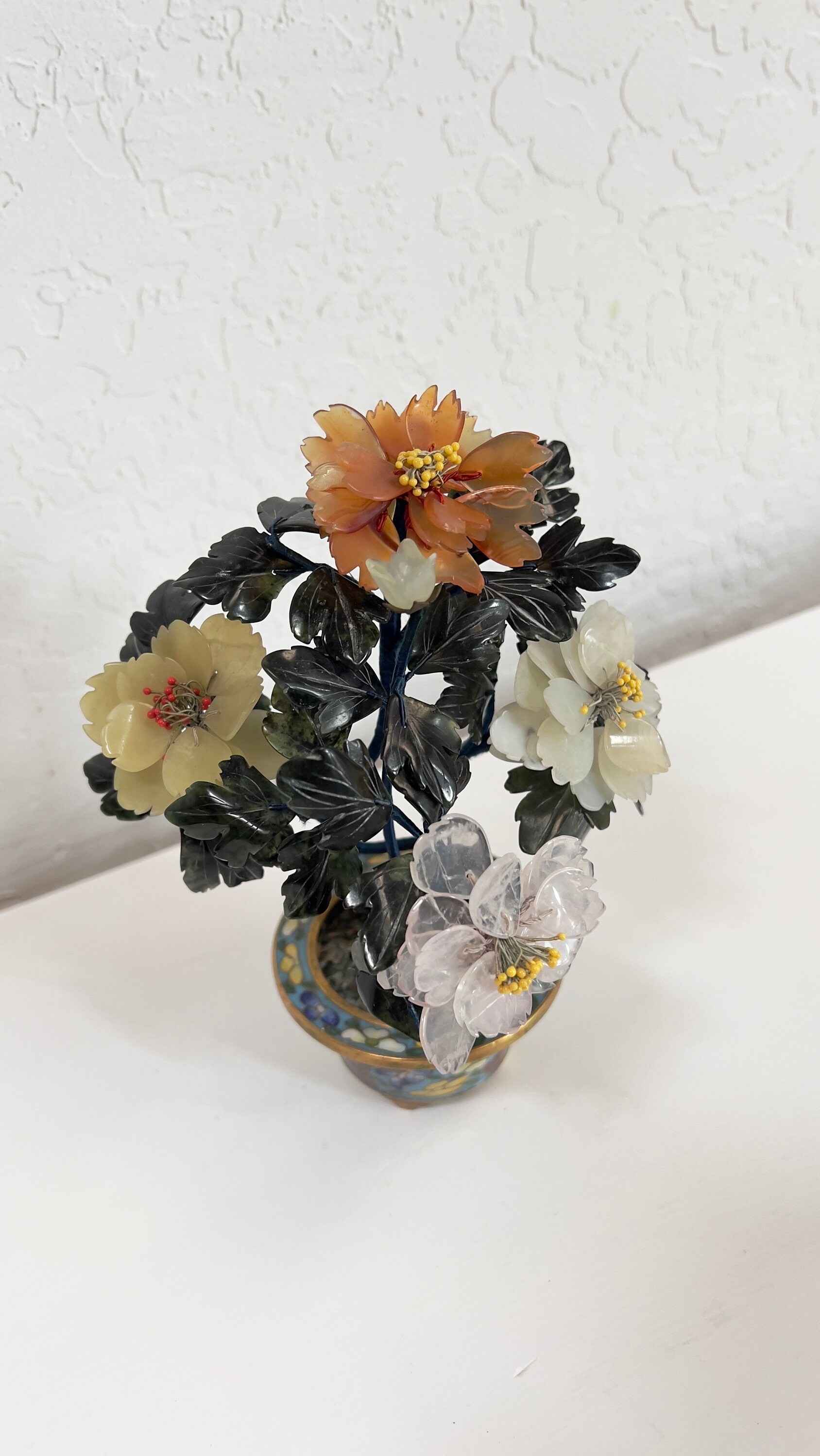 ヴィンテージ中国七宝花瓶翡翠石の花 - Etsy 日本