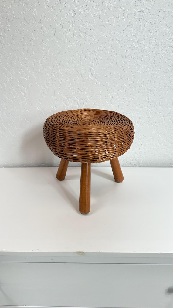 Vintage Wicker Foot Stool | Tony Paul Inspired 3 Leg Stool