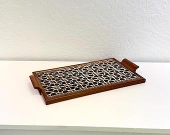Midcentury Tile Tray with Wood Handles