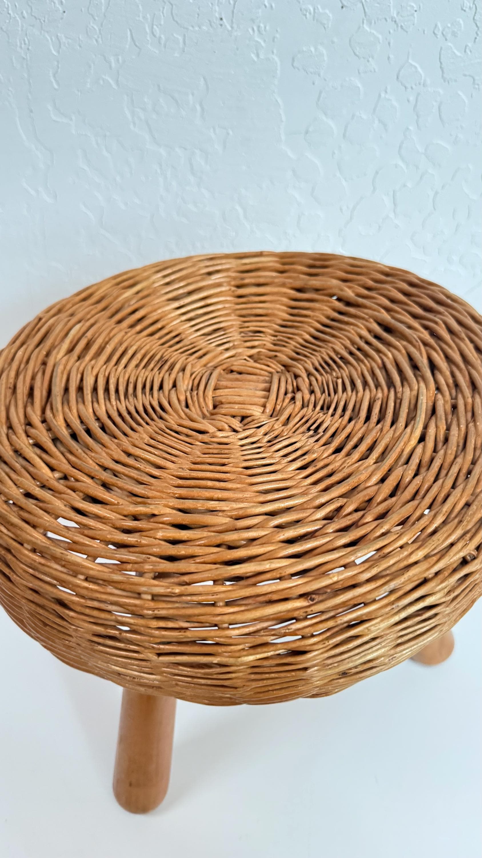 Vintage Wicker Foot Stool | Tony Paul Inspired 3 Leg Stool