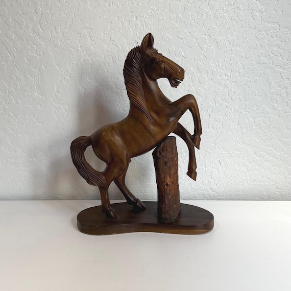 大きなヴィンテージの木製彫刻馬 - Etsy 日本
