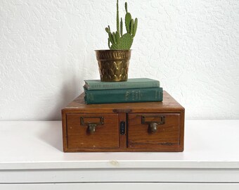 Vintage Wood Two Drawer Index Card Catalog | Library Catalog