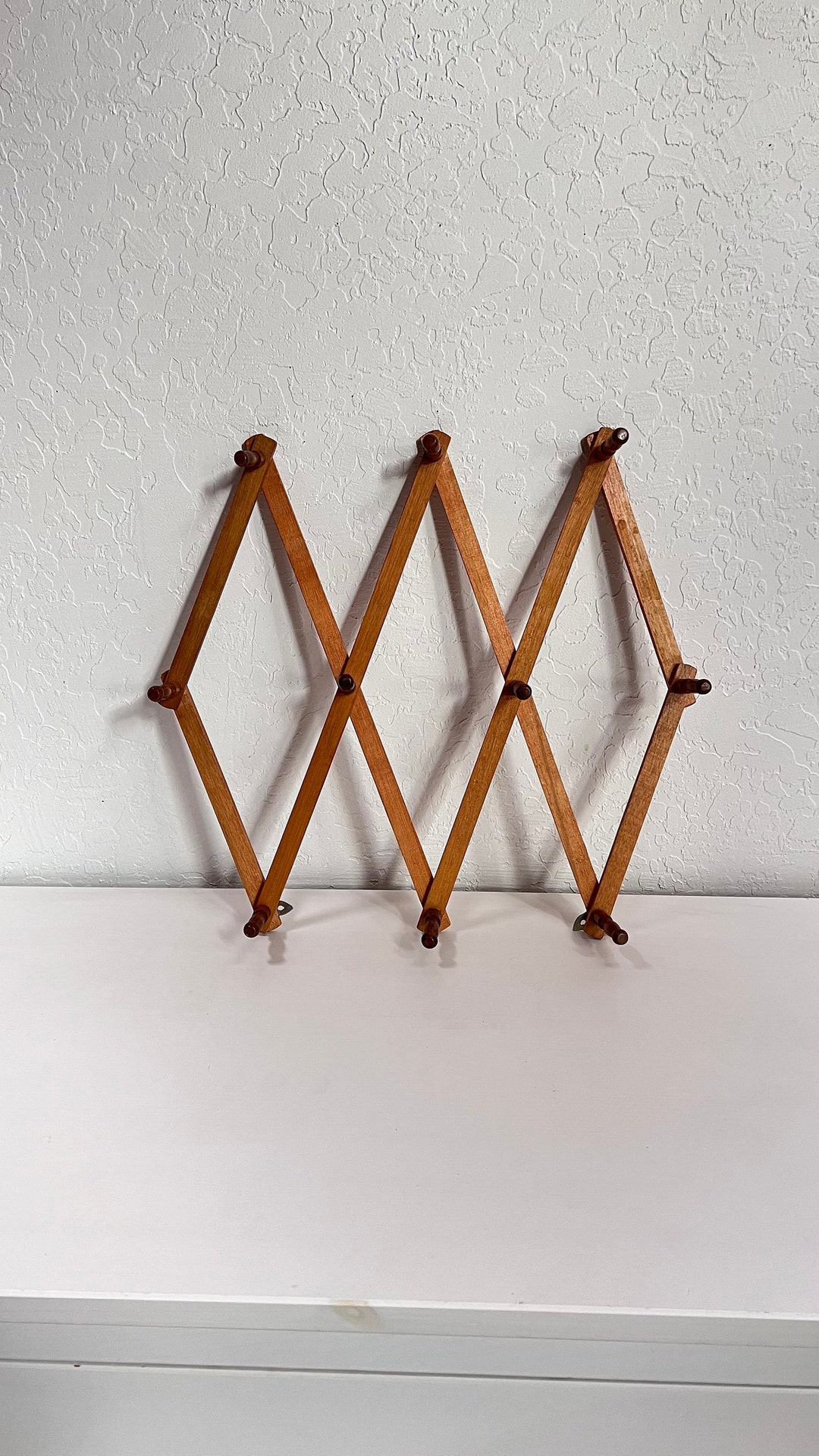 Large Vintage Peg Rack Accordion Rack Wall Organizer Wood Coat Rack Etsy