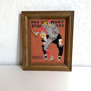 Vintage Framed Norman Rockwell Baseball Needlepoint