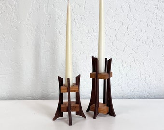 Pair of Vintage Wood Candlestick Holders | Arts & Crafts