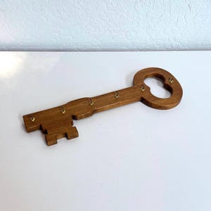 Handcarved Wood and Brass Key Holder with Hooks