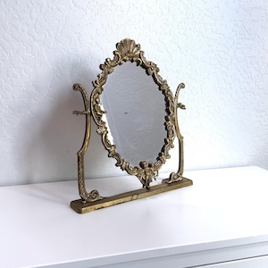 Vintage Brass Art Nouveau Vanity Mirror | Early 1900s