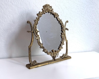 Vintage Brass Art Nouveau Vanity Mirror | Early 1900s