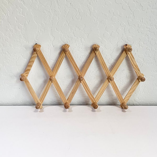 Blonde Vintage Peg Rack | Long Accordion Rack | Wall Organizer | Wood Coat Rack