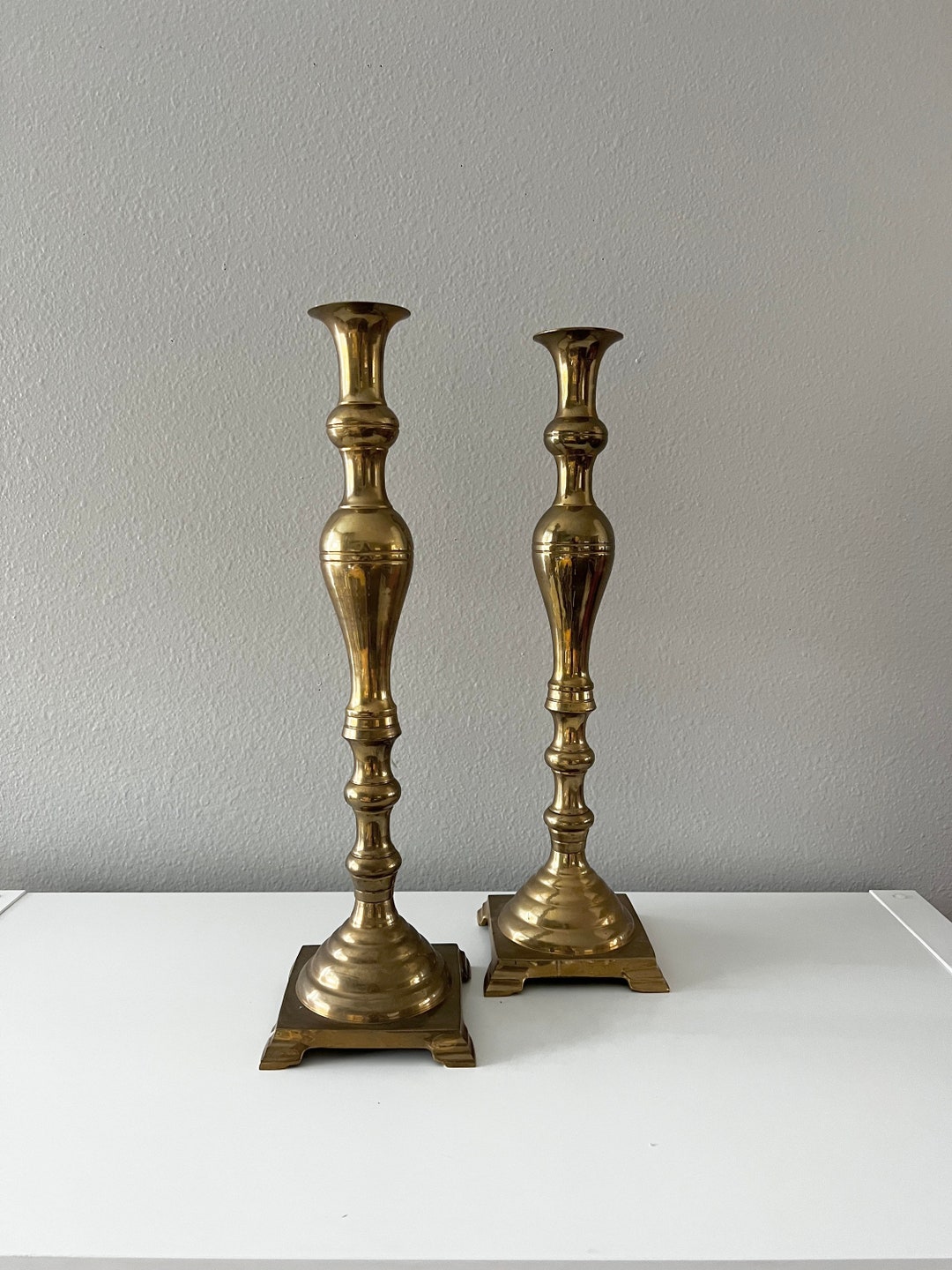 Pair Vintage Brass Candlesticks Large Candlestick Holders Etsy