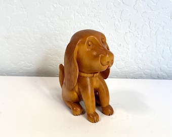 Adorable Vintage Carved Wood Dog | Dachschund