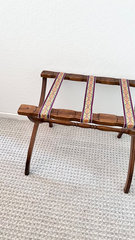 Vintage Wood Luggage Rack Suitcase Holder Gem
