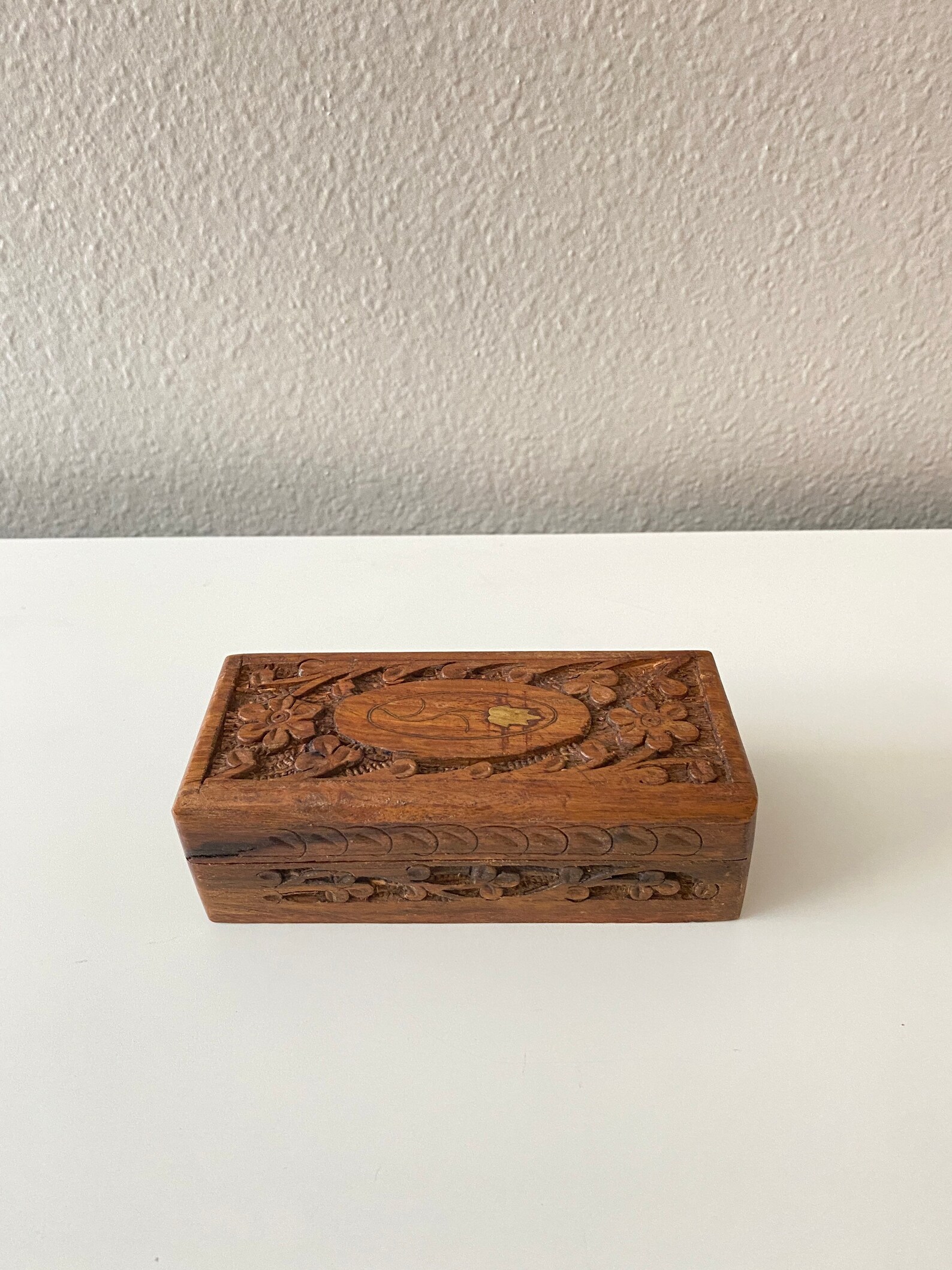 Vintage Teak Box Wood Jewelry Box Trinkets Box Carved Etsy