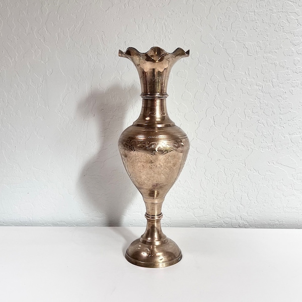 Very Large Vintage Brass Vase | Pedestal Vase | Boho Vase