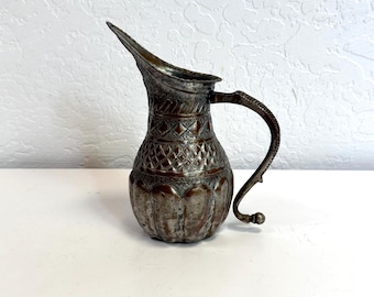 Vintage Ornate Tinned Copper Pitcher