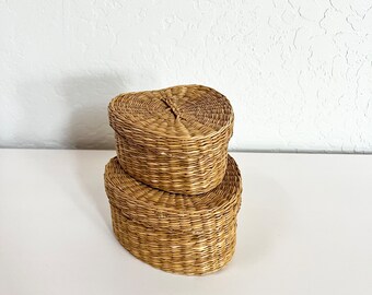 Set of 2 Vintage Woven Baskets | Heart Shaped Sweet Grass Baskets