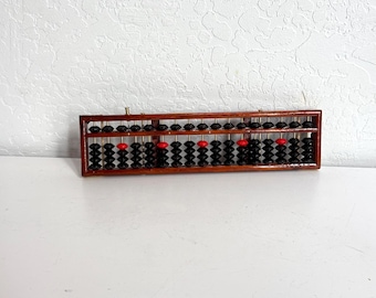 Vintage Wooden Abacus With Black & Red Beads Button