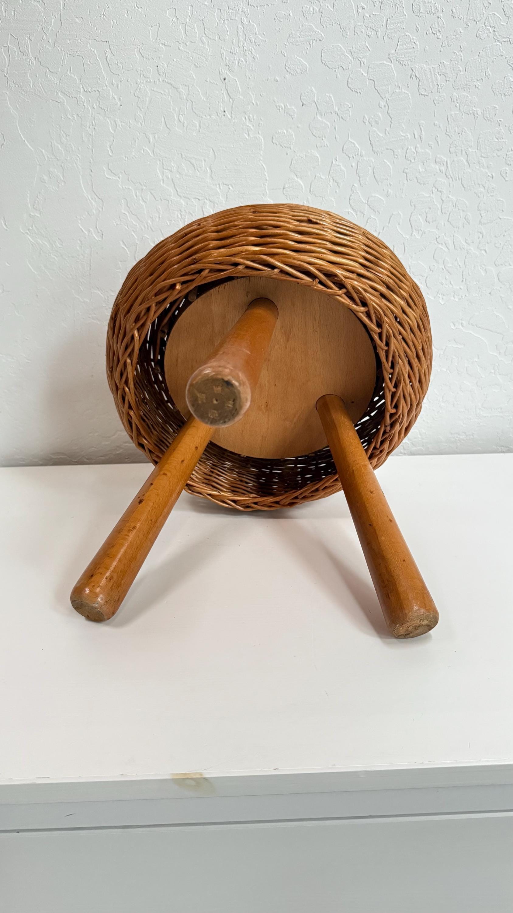 Vintage Wicker Foot Stool | Tony Paul Inspired 3 Leg Stool