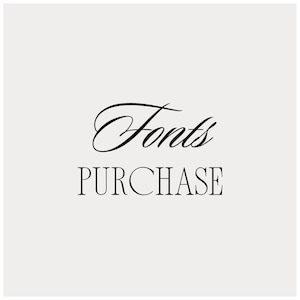 May include: A black and white graphic with the text "Fonts PURCHASE" in a stylized font.