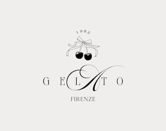 Gotowy projekt logo | Logo z owocami | Logo w stylu kaligraficznym | Projekt logo z wiśnią | Logo z lodami | Logo z ozdobną kokardką