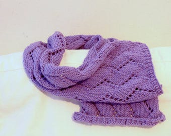 Mauve merino wool hand knit scarf. Chunky lace scarf for woman. Gift for grandmother