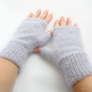 Angora fingerless gloves womens. Gift for her. Winter gloves. Wisteria hand knit fingerless gloves. Angora wool half gloves.