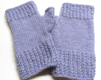 Angora fingerless gloves for women. Winter gloves. Gray purple hand knit fingerless gloves. Angora wool half gloves.