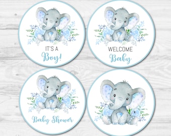 Baby Shower Boy Cupcake Toppers, Blue Elephant Printable Baby Shower Cupcake Toppers, Elephant Decoration, Baby Shower Boy, Instant Download