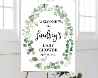 Greenery Welcome Sign, Baby Shower Welcome Sign, Greenery Welcome to Baby Shower Sign, Watercolor Printable Eucalyptus Baby Shower, Leaves
