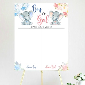 Stemposter geslachtsonthulling olifant: roze of blauw feestbord (digitale download)