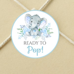 Etiquetas listas para POP imprimibles, toppers de favor de elefante azul, pegatinas, etiqueta de regalo de baby shower, toppers de cupcakes, descarga instantánea, IMPRIMIBLE
