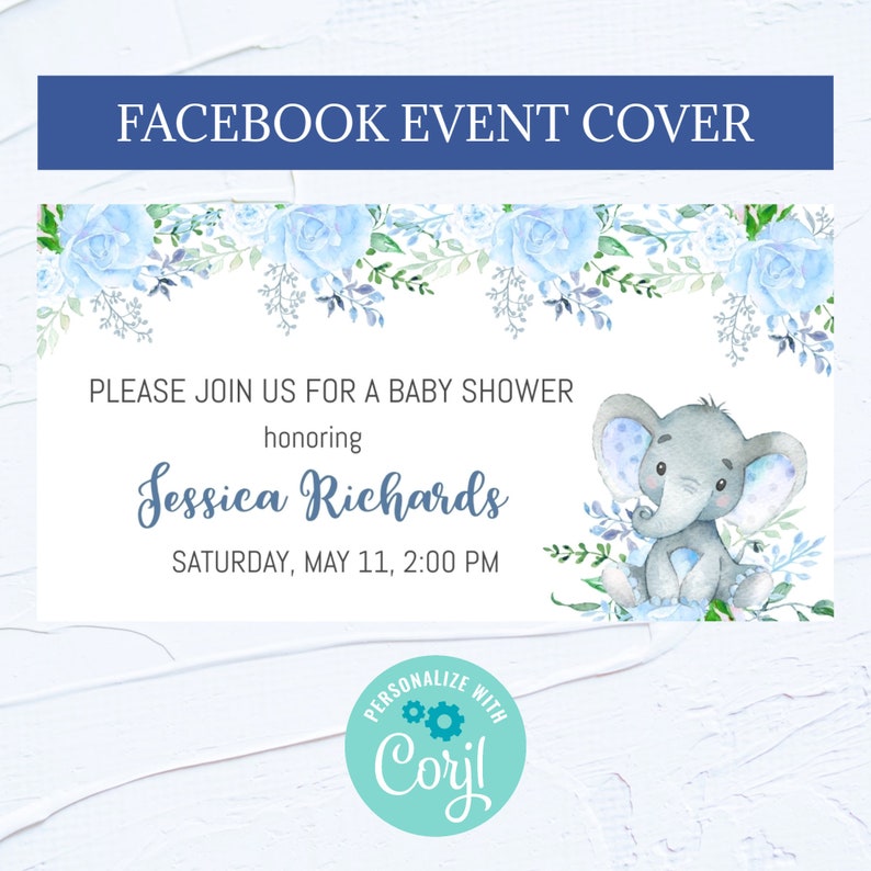 EDITABLE Baby Shower Facebook Event Cover Photo Blue Etsy