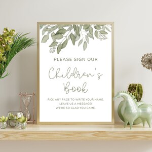 Greenery Baby Shower Guest Book Sign: Children's Book Theme (digital ...