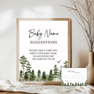 Forest Suggesties voor babynamen Geslacht onthullen, ideeën voor babynamen Suggestie babynaam bordje en kaart Babyshowerspelletjes, INSTANT DOWNLOAD