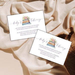 Boeken voor babykaart, afdrukbaar boekverzoek invoegen met verhalenboekthema, babyshower met bibliotheekthema, genderneutrale babyshower
