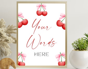 Cherry Baby Shower Sign Template: Pink Bow, Editable 8x10 (Digital Download)