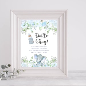 Bottle chug game sign, Blue Elephant baby shower, baby bottle chug game, Boy Baby Shower, baby bottle game, printable, INSTANT DOWNLOAD