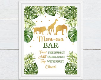 Safari Momosa Bar Sign: Gold Jungle Animals Baby Shower (Digital Download)