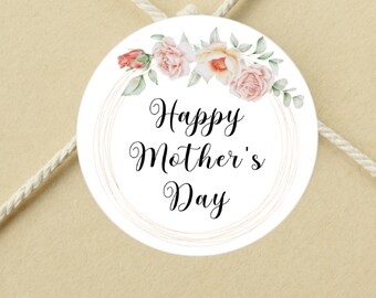 Printable Mothers Day Tag, Happy Mother's Gift Tag, Gold  Spring Pink Tag, Circle Printable Tag, Instant Download, Printable