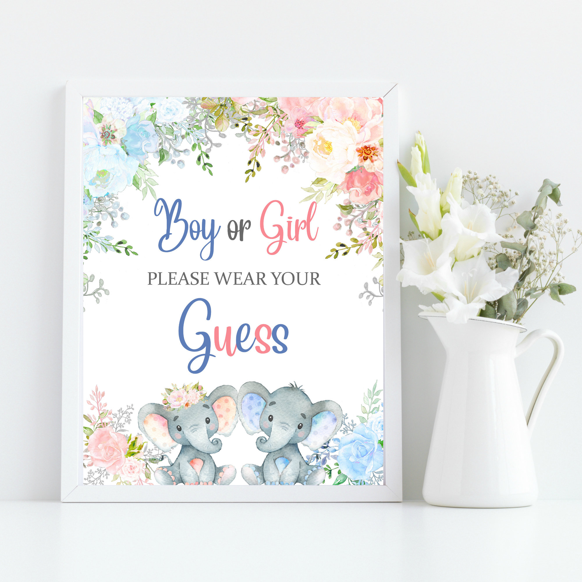 Boy or Girl Please Wear Your Guess Sign Blue or Pink Elephant | Etsy